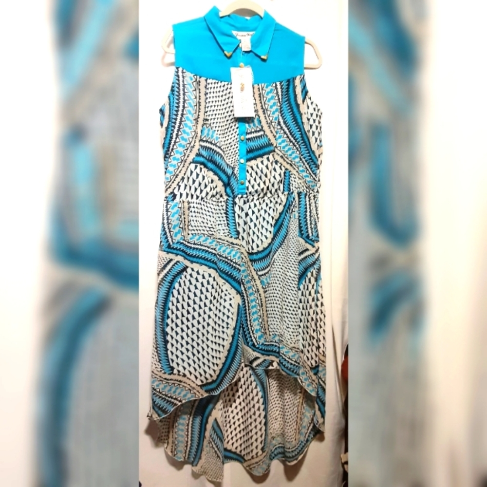 Shirt Style Sleeveless High/Low Dress - XL